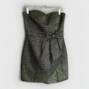 Ya Los Angeles Mini Dress w/ Bow Black Gold Metallic Glam Cocktail Party Size L‎